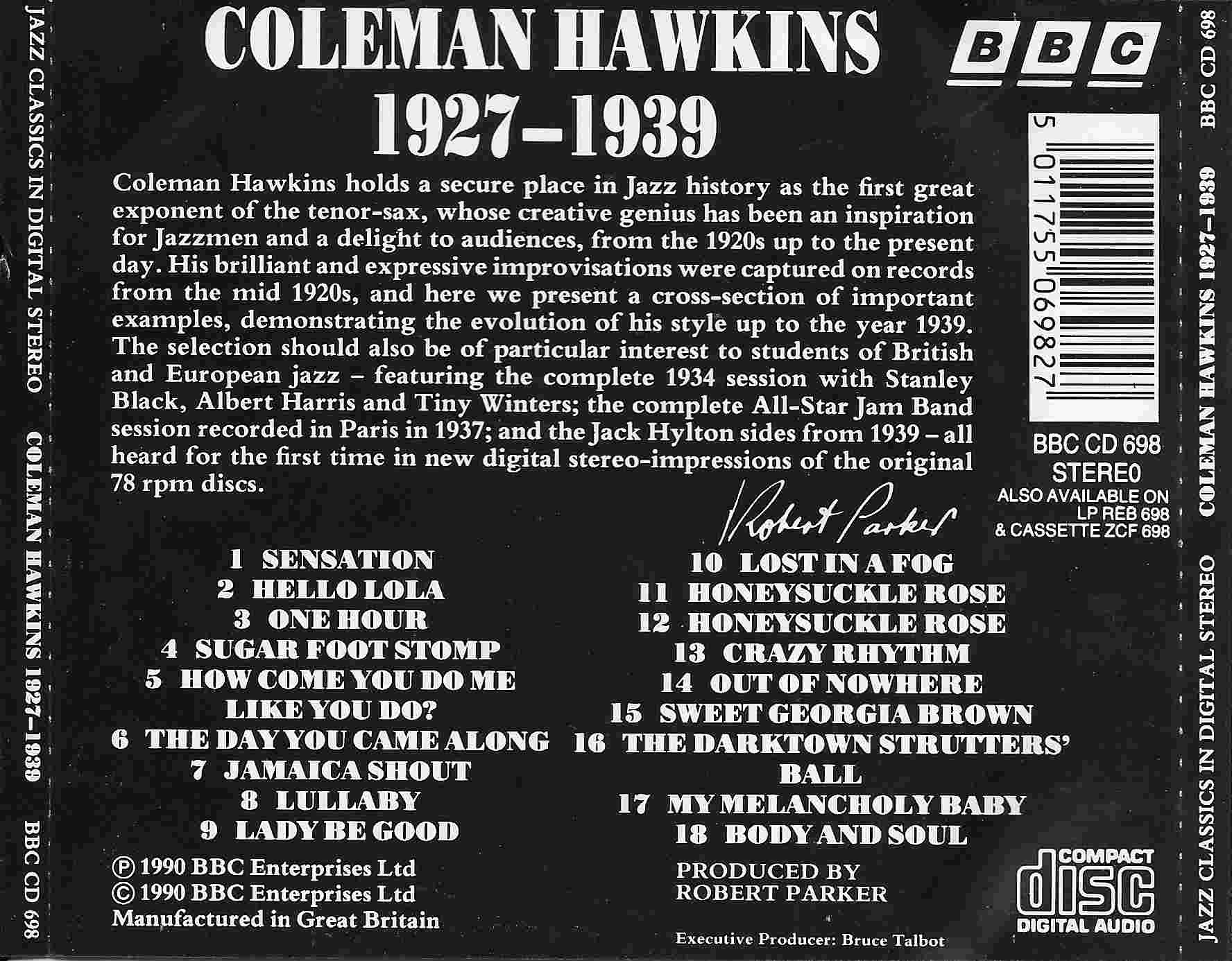 Picture of BBCCD698 Jazz classics - Coleman Hawkins by artist Coleman Hawkins from the BBC records and Tapes library